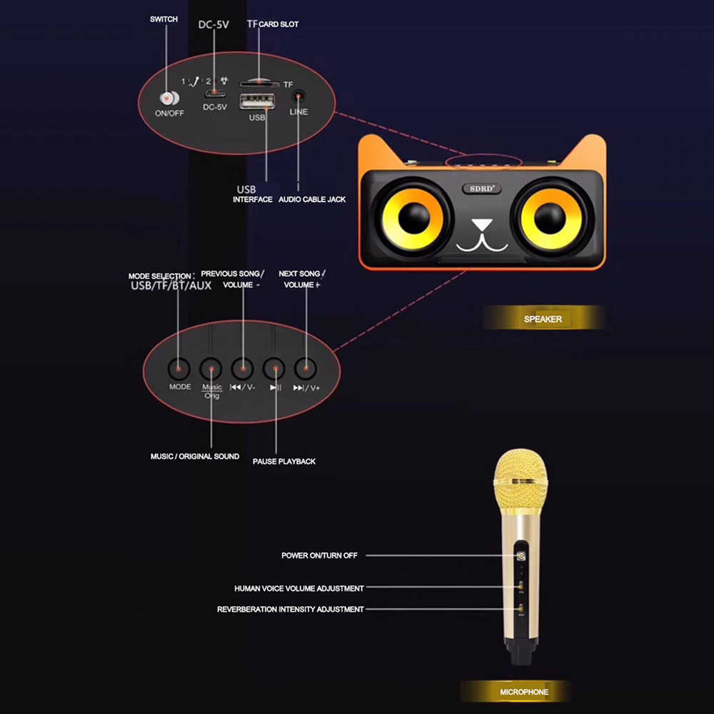 Φορητό Οικογενειακό Σύστημα Karaoke με Διπλά Ασύρματα Μικρόφωνα, Ασύρματο Συμπυκνωτή Bluetooth & Σετ Ηχείων